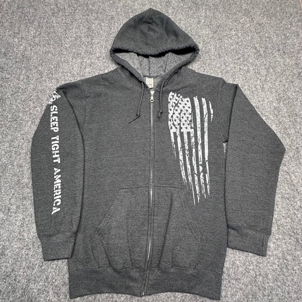 Gildan Marine Has Your 6 Zip Hoodie Small Gray Distressed Flag Graphic